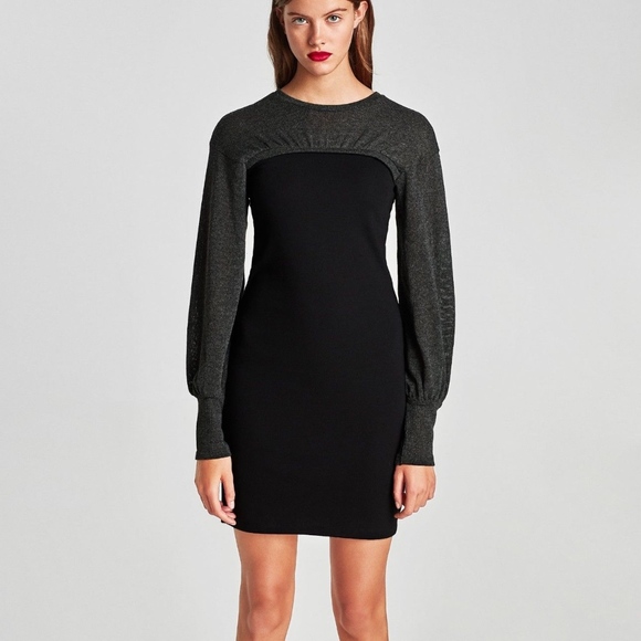 ZARA CONTRASTING FABRIC LONG SLEEVE DRESS - Picture 8 of 8